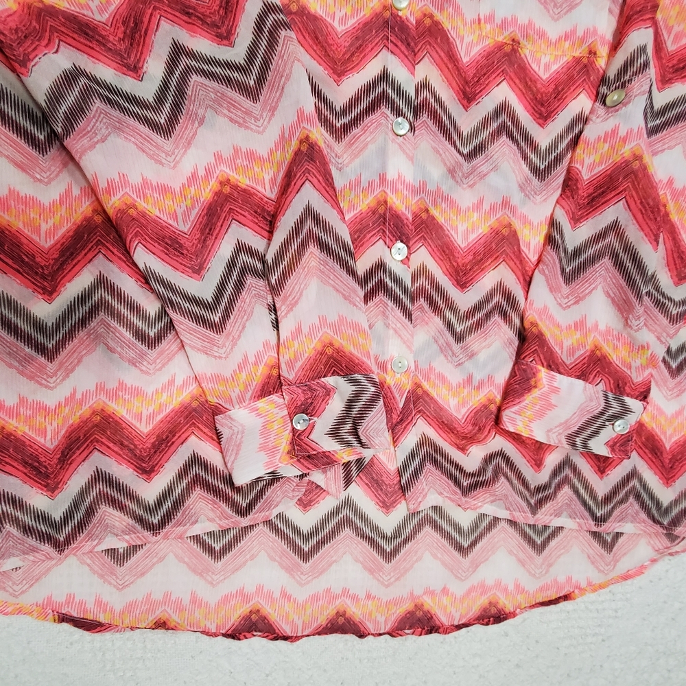 New Directions lightweight polyester button down longsleeved blouse top colorful - Picture 7 of 16